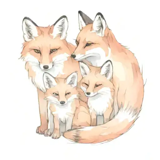 A Family Of Foxes Mom Daughter And Little Son Made By One Line