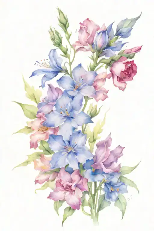 Larkspur With Rose And Chyrsanthemum