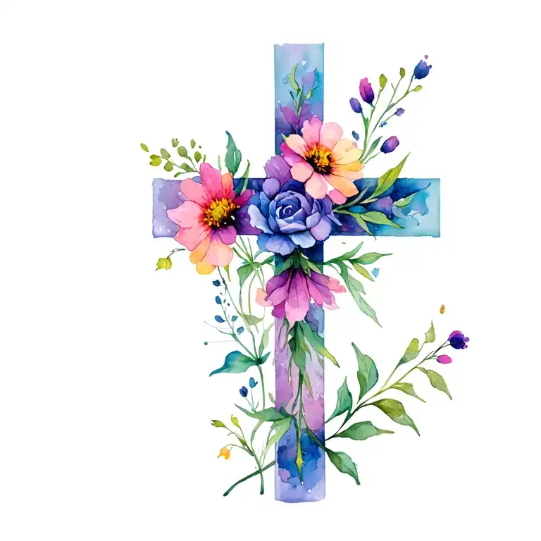 Cross With Wild Flowers Intertwined