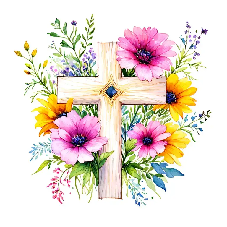 Delicate Cross With Wild Flowers Intertwined