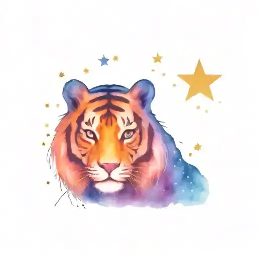 Blue And Purple Tiger With Starry Galaxy Inside