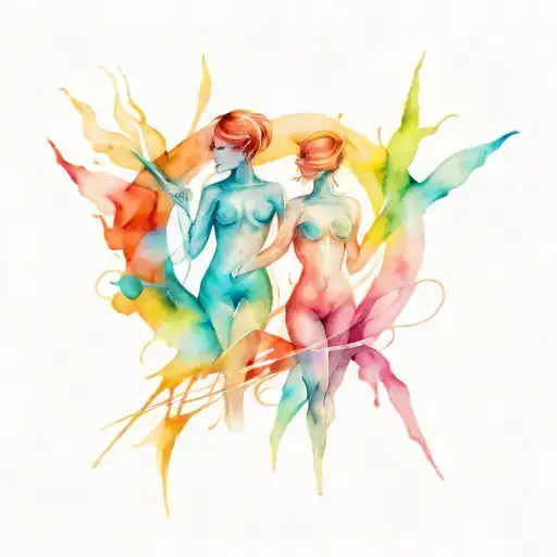 Twin Women Lifeline Connection Colorful Highlights Else Abstract