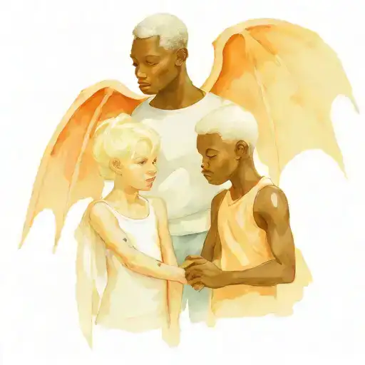 Muscular Black Boy With Albino Girl With Bat Wings