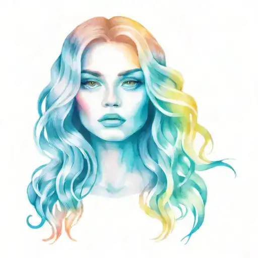 Girl With Rainbow Eyes And Wavy Hair