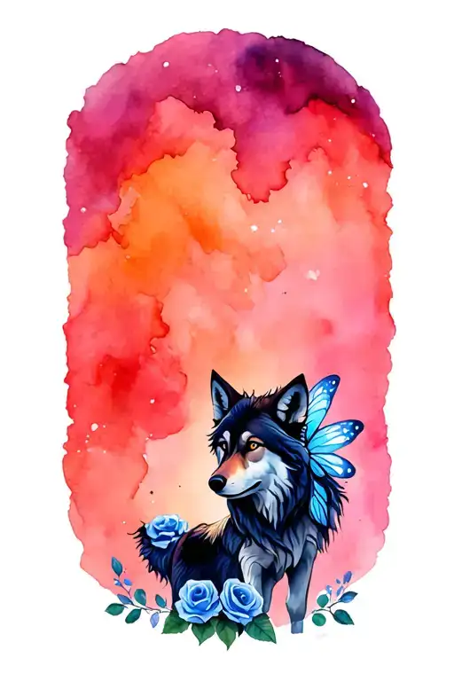 Wolf And Fairy With Blue Roses