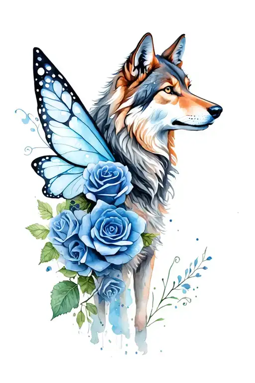 Wolf And Fairy With Blue Roses