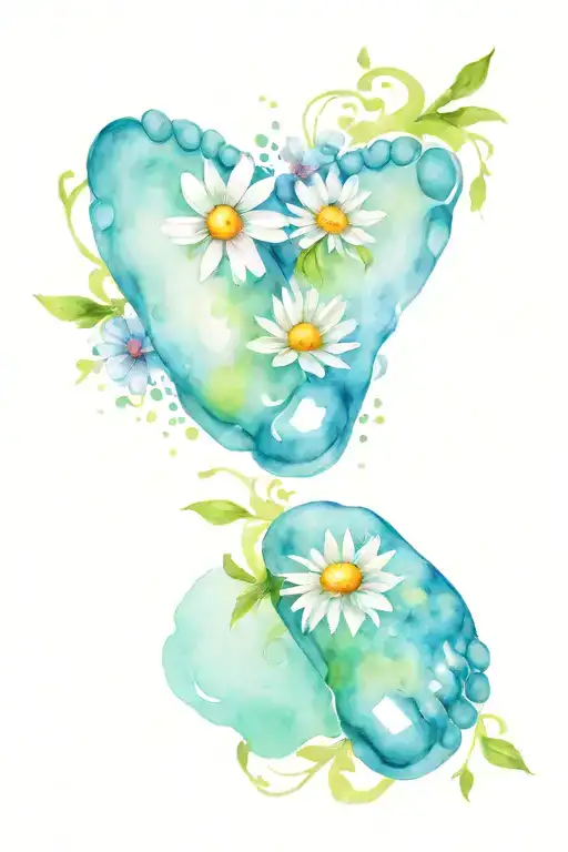 Baby Foot Print With Daisy And Sweet Pea Flower