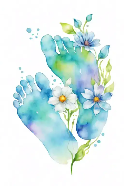 Baby Foot Print With Daisy And Sweet Pea Flower Growing