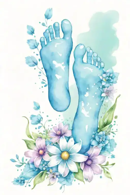 Baby Foot Print With Daisy And Sweet Pea Flower Bouquet
