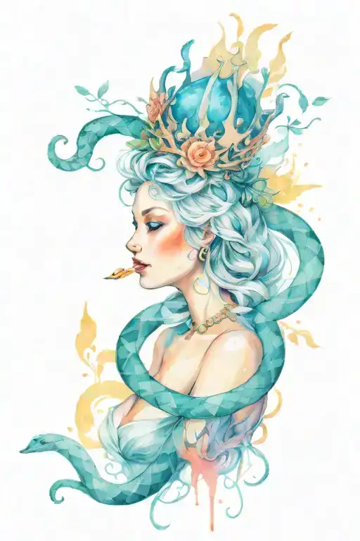 Naked Girl In A Crown Entwined With A Snake