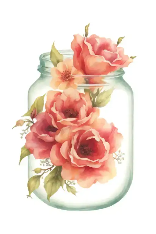 Jar With A Pretty Labeled And A Small Bouquet Inside Of The Jar