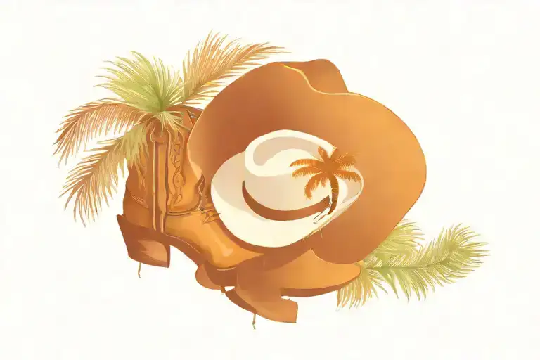 Cowboy Boots And Hat With Palm Tree Branches