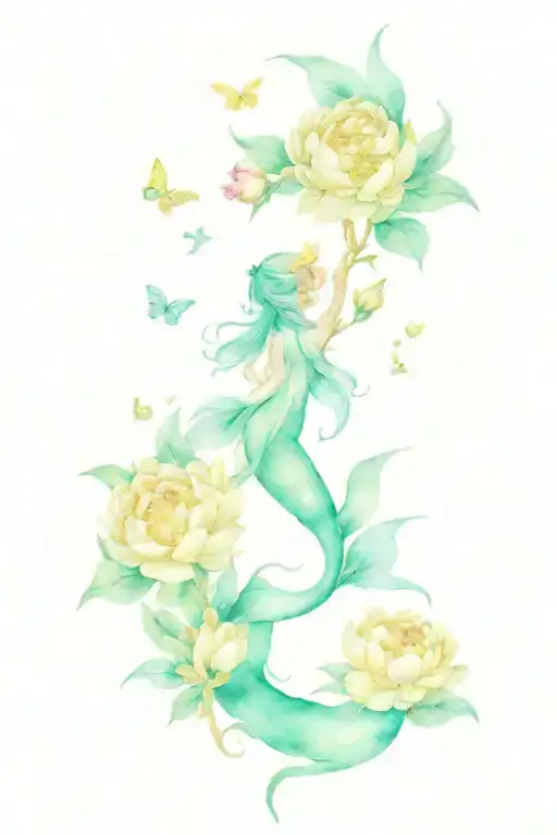 Peonies Dragon Mermaid Moon Butterflies