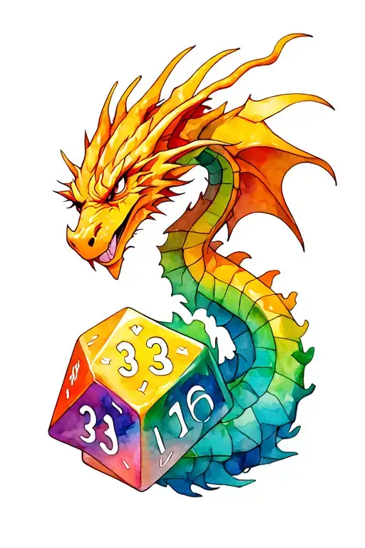 Dragon Gaurding A D20 Dice Intertwined