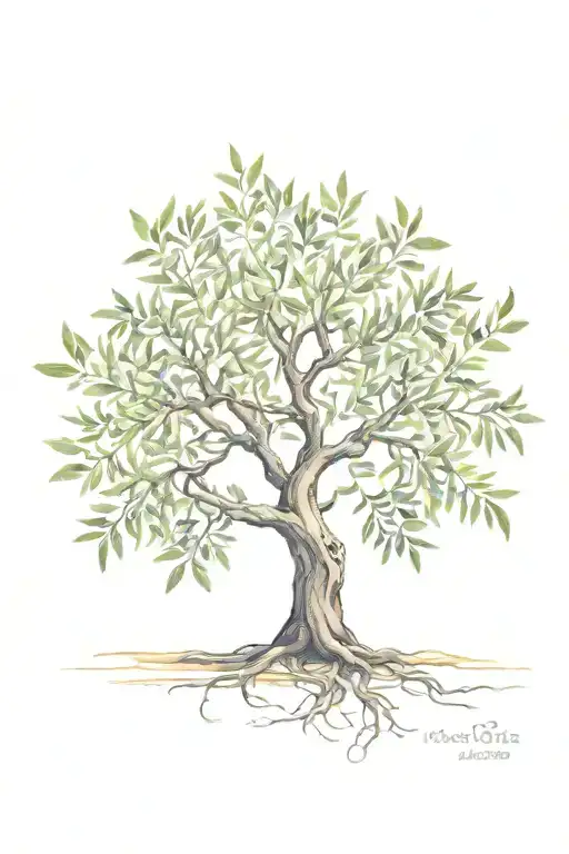 Asymmetrical Olive Tree With Roots