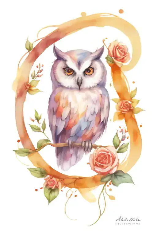 Owl With A Rose Intertwined