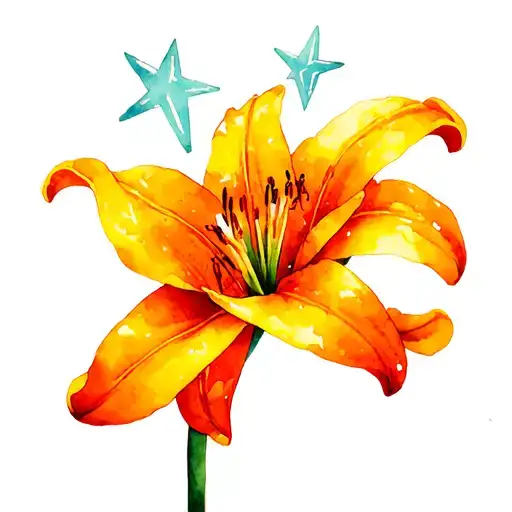 Japanese Water Turning Into Snow Mountain With Tennessee Lilies And 3 White Stars From The Flag