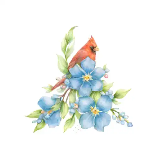 Forget Me Not And Cardinal Flying