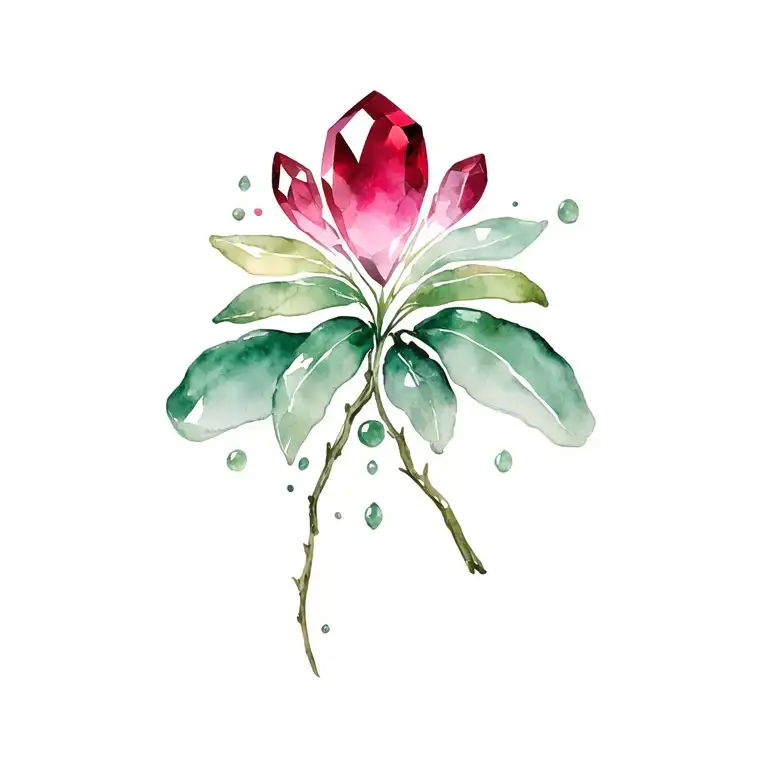 Wood With Jade Stone And Ruby Stone