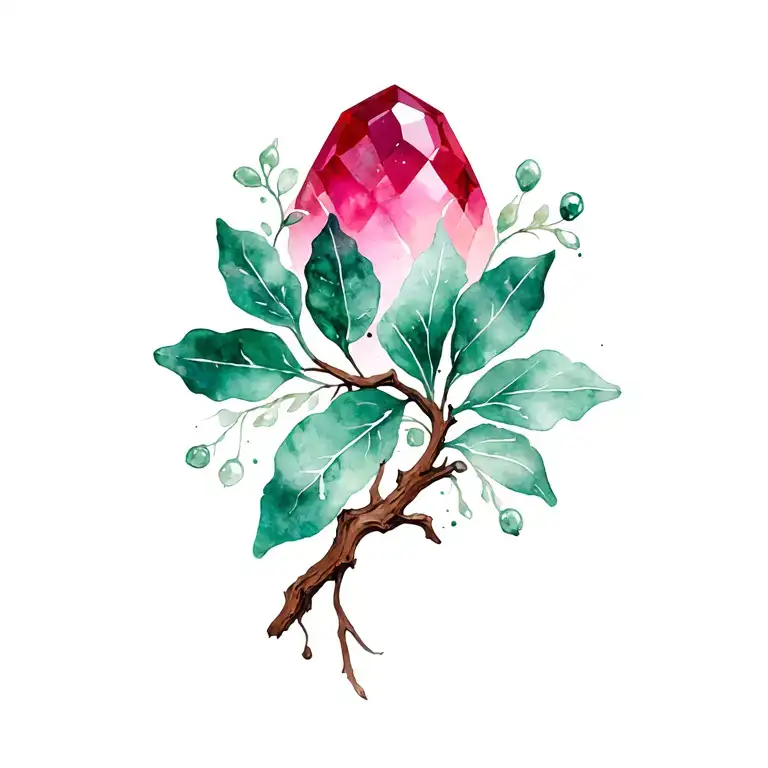 Wood With Jade Stone And Ruby Stone