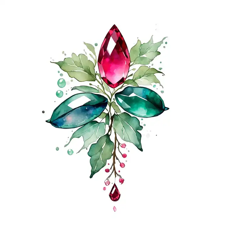 Wood With Jade Stone And Ruby Stone