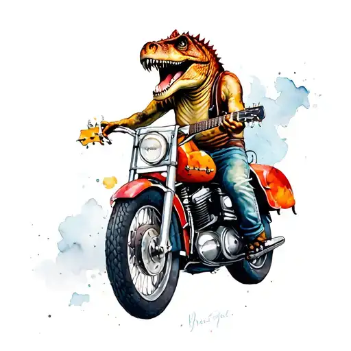 T Rex On A Motorcycle With A Guitar