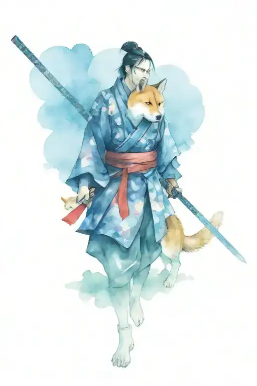 Samurai With Shiba At His Side
