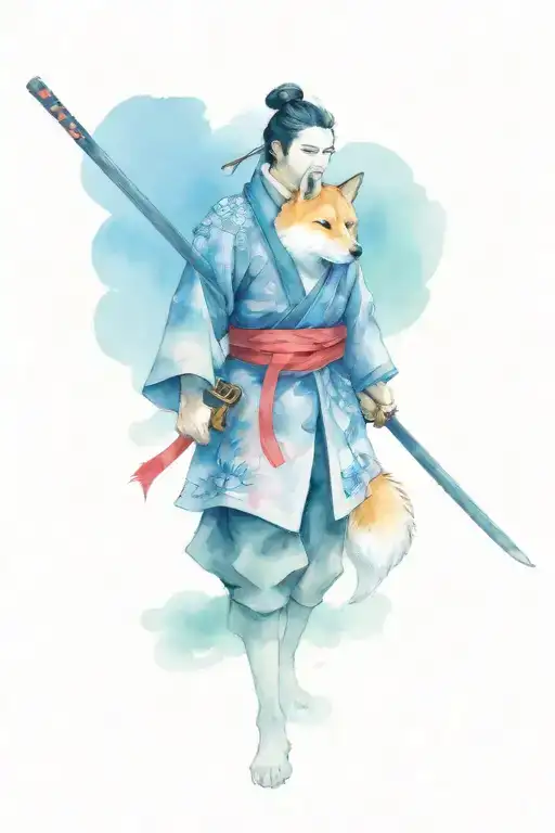 Samurai With Shiba At His Side
