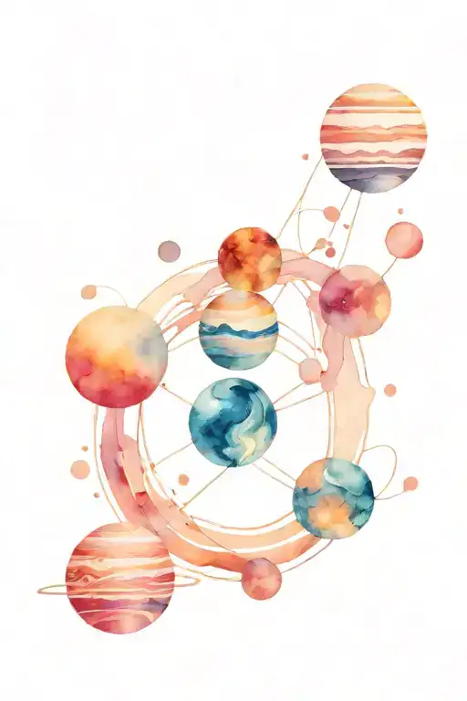 Line With Abstract Planets In The Middle