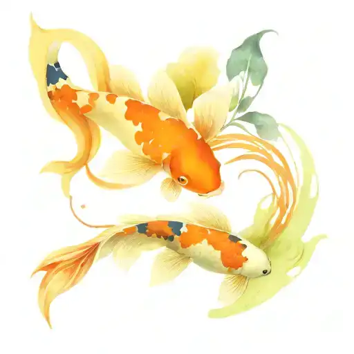 Colour Two Koi Fish Swimming Up