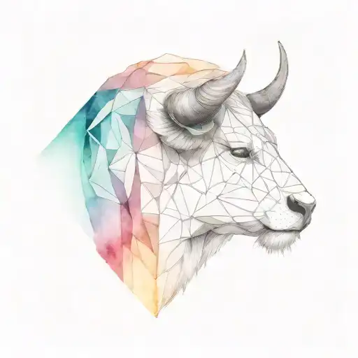 Half Taurus Head - Geometric And Watercolor Style