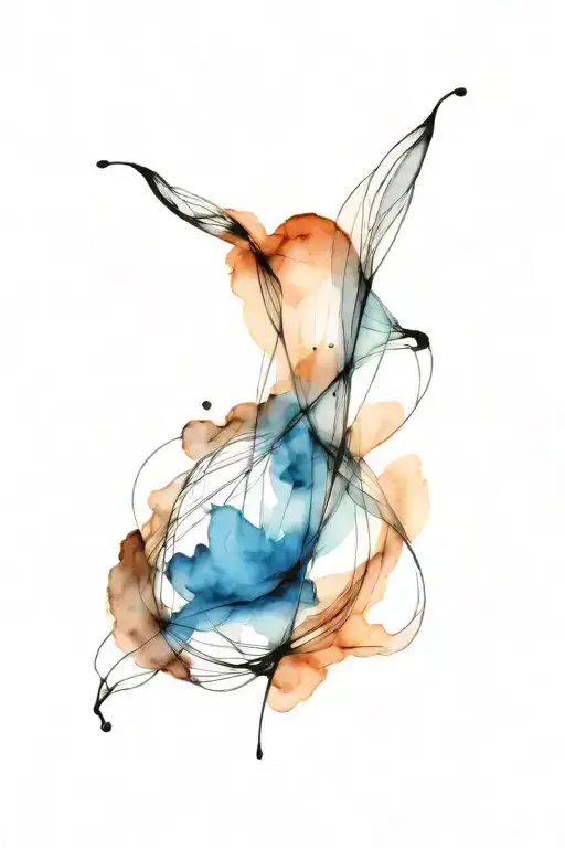 Abstract Black Ink Lines And Shading With Blue Watercolor