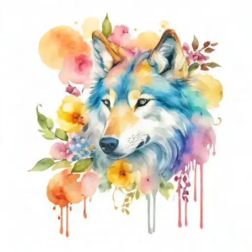 Wolf And Flowers Intertwined