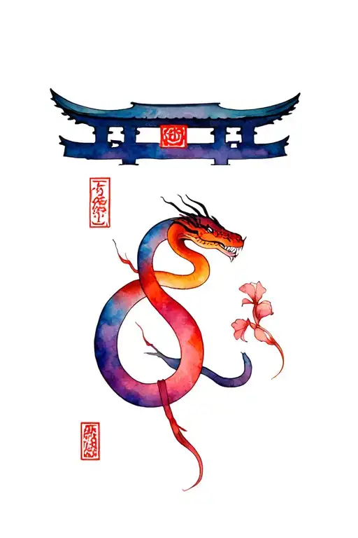 Torii Gate And Snake