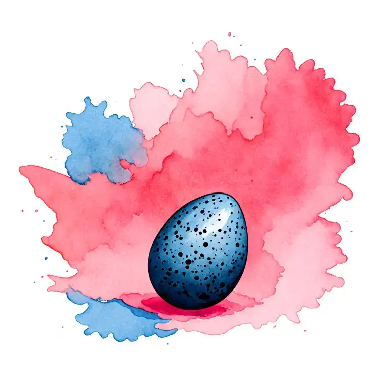 Black Speckled Egg Surrounded By Pink And Blue Watercolor