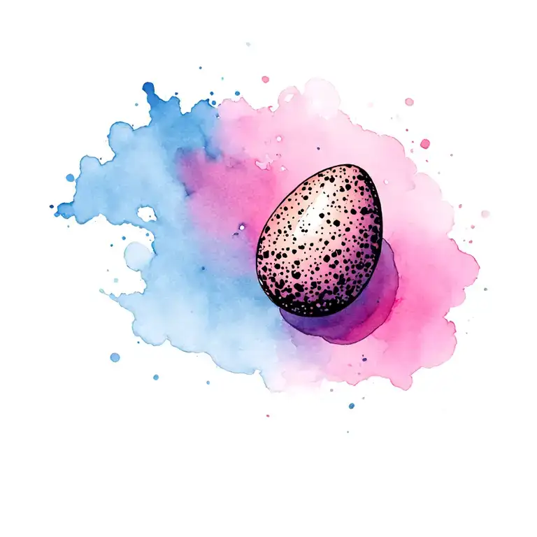 Black Speckled Egg Surrounded By Pink And Blue Watercolor
