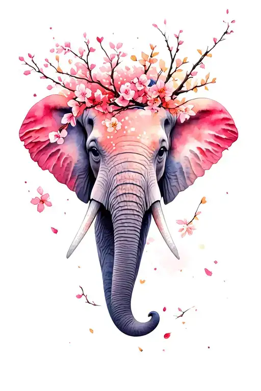 Queen Elephant Head Turns Into Cherry Blossom Tree