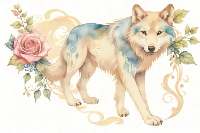 Blue Rose Vine And Wolf