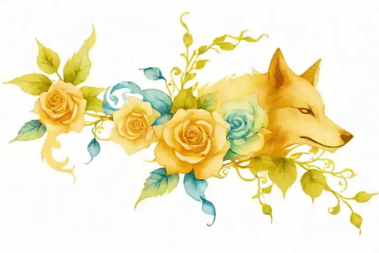 Blue Rose Vine And Wolf