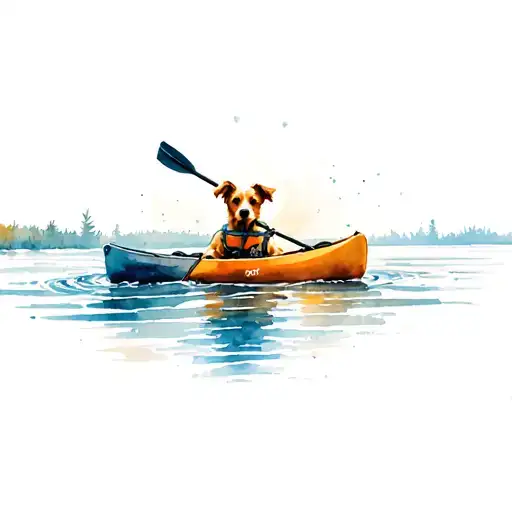 Dog In Kayak On River