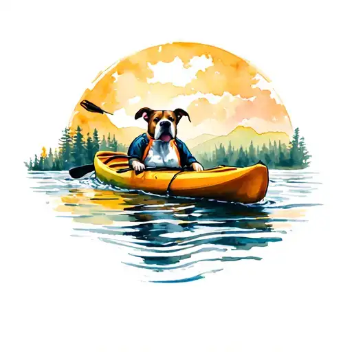 Pitbull In Kayak On River