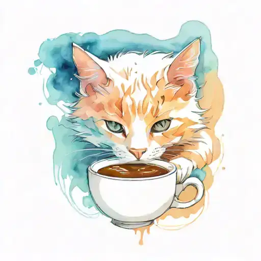 Cat Drinking Coffee