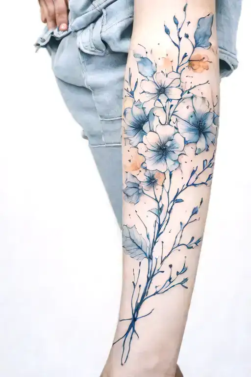 Blue Ink Line Drawing Whole Arm Sleeve
