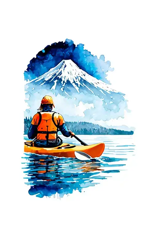 Back Of Kayaker With Mt Rainier In Background