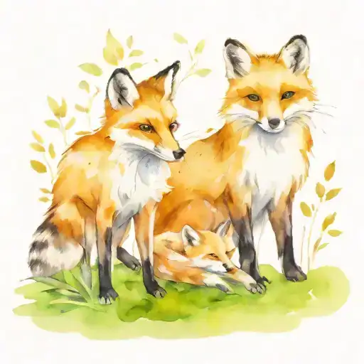 Fox And Badger Playing Under A Tree