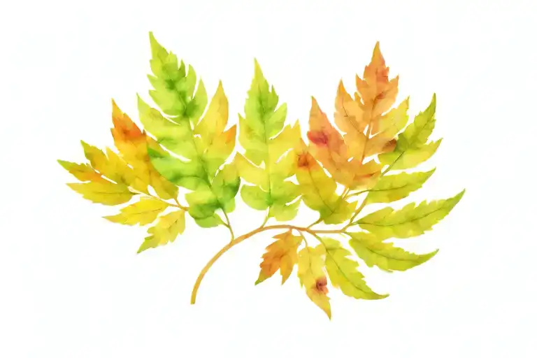 Water Color Fern Leaf In Fire Colors