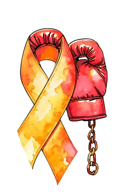 Thyroid Cancer Ribbon Crossed With Recovery Ribbons With Boxing Gloves Held By Chains