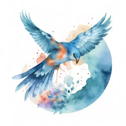 Blue Bird And Owl Flying