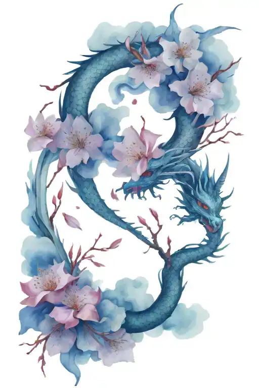 Dragon And Cherry Blossom Petals Falling