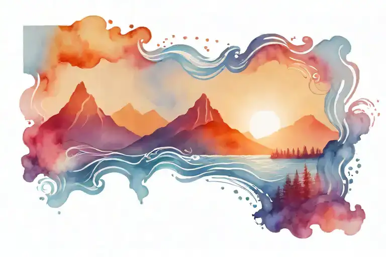 Mountain Sunset Water Waves